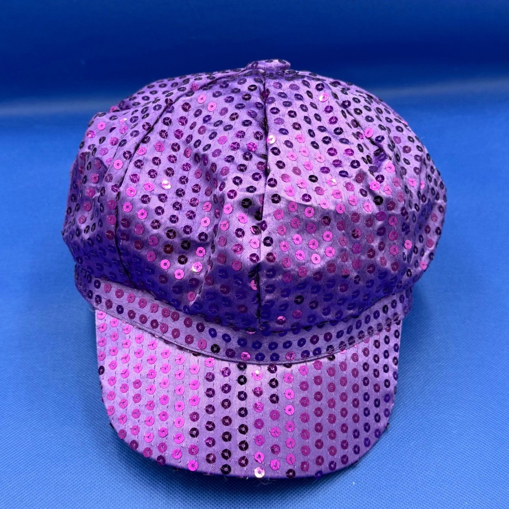 Purple Sequin Newsboy Cap Baker Boy Hat Dance Festival Costume Halloween Cosplay